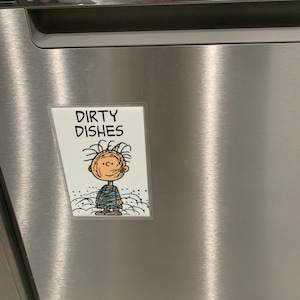 Peanuts Snoopy & Pigpen Reversible Magnetic Dishwasher Sign Geek Kitchen  Clean Dirty Dishwasher Magnet /snoopy Clean Pigpen Dirty 