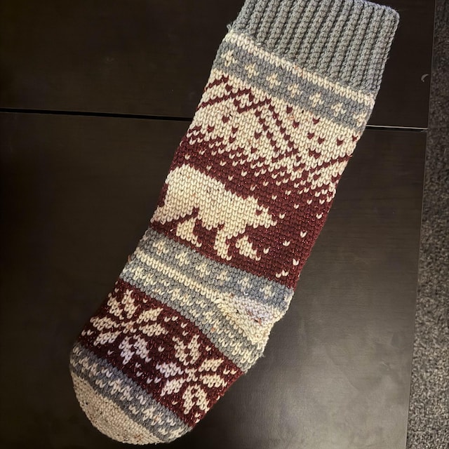 A customer's finished Polar Bear Stroll Stocking Crochet Pattern