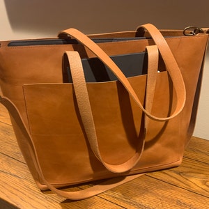 Leather Tote Bag With Large Outside Pocket. 4 Colors -  Canada