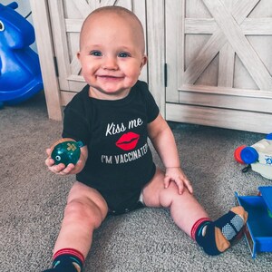Kiss Me I M Vaccinated Baby Romper Or Toddler Tee Etsy