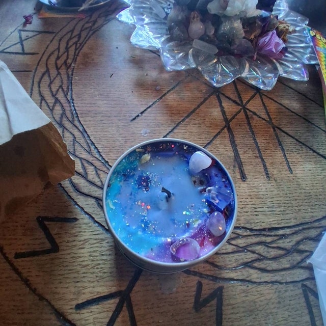 宇宙への信頼：ローズクォーツ、アメジストクリスタルキャンドル