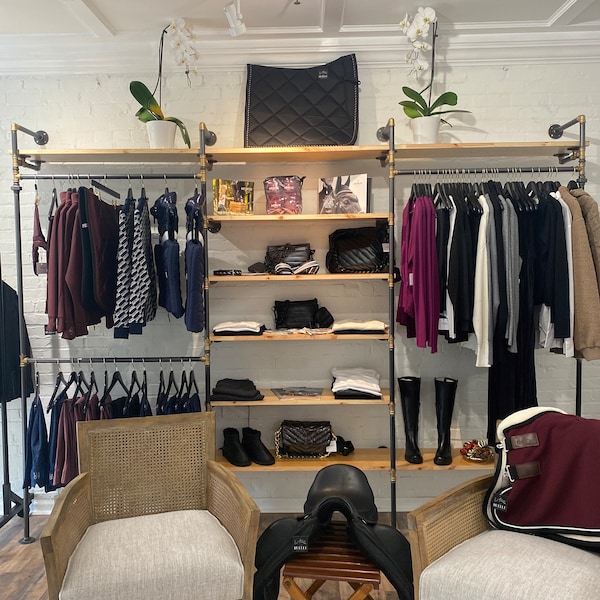 Wall Mounted Open Wardrobe Closet With Shelves / Industrial Clothing Rack / Retail Clothing and ...