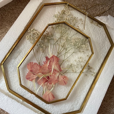 Wall Hanging Long Octagon Herbarium Brass Glass Frame for Pressed ...