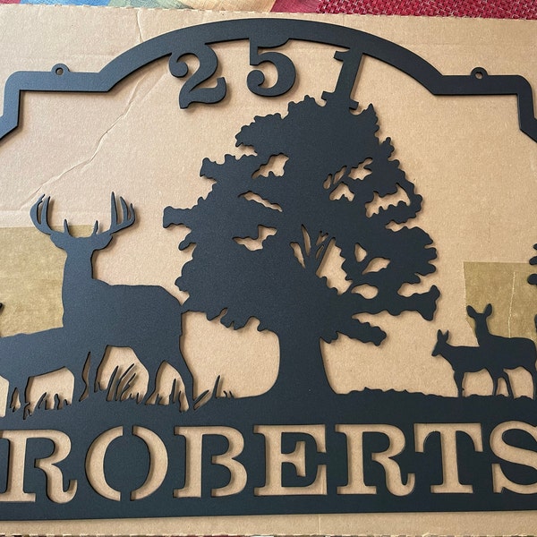 Deer Ranch Family Name Sign- Outdoor Deer Scene Metal Art- Personalized ...