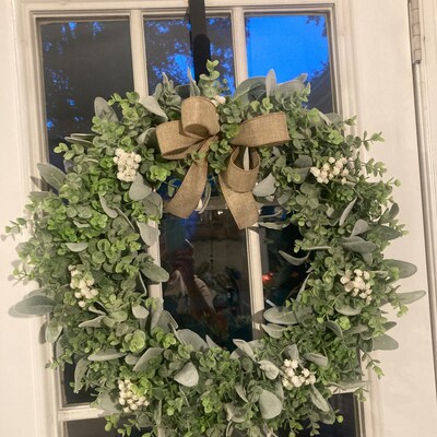 Year Round Lambs Ear Wreath, Modern Farmhouse Eucalyptus Wreath ...