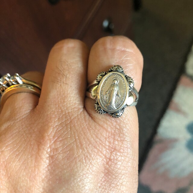 Virgin Mary Ring, 925 Silver, 9k Gold, Religious Ring Virgin Mary Ring, 925 Silver, 9k Gold, Religious Ring