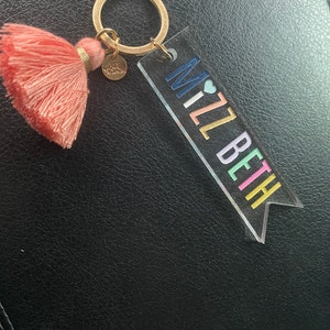 Personalized teachers gift, name keychain with tassel, custom name key –  jillmakes