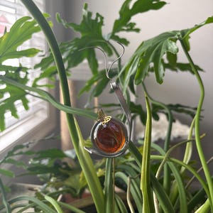 Stained Glass Iridescent Snail Plant Stake, Aquamarine Snail Garden Art, ShellysGlassStudio