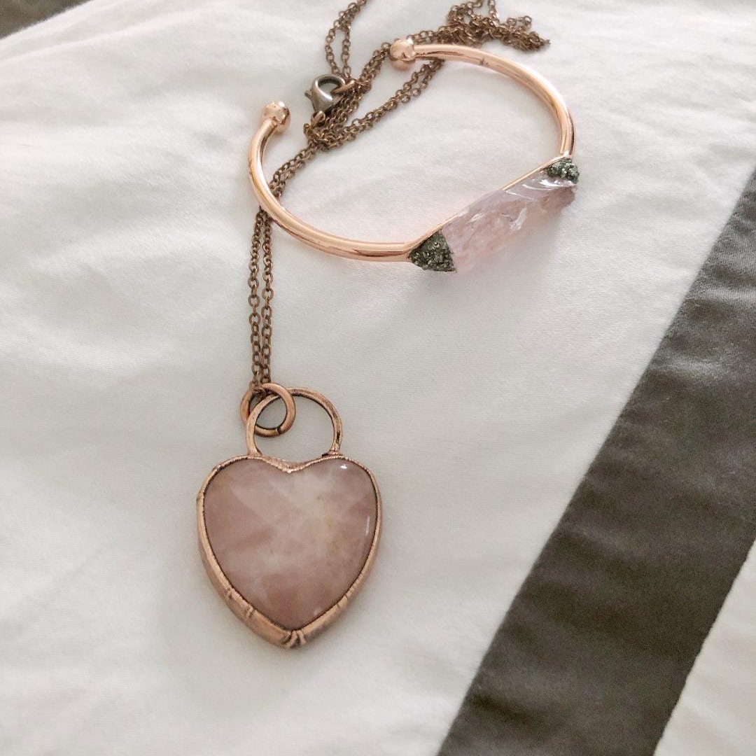 Rose Quartz Crystal Necklace / Pink Crystal Heart Jewelry Pink Stone ...