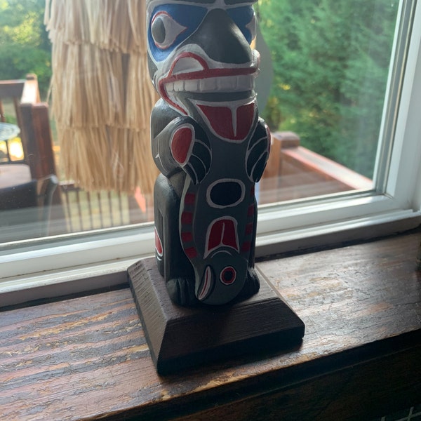 Northwest Coast Haida Art Eagle, Bear and Raven Wood Carved Totem Pole ...
