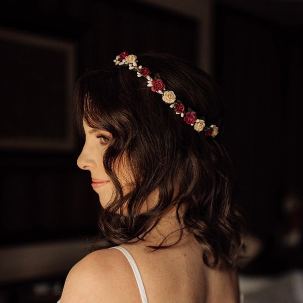 Cream/Burgundy Akka Headpiece