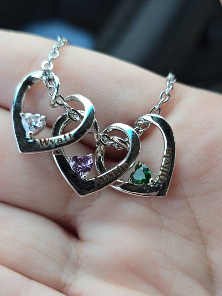 Personalized Birthstone Name Necklace, Custom Name Necklace, Heart Birthstone Necklace, Family Name Jewelry, Gift for Mom