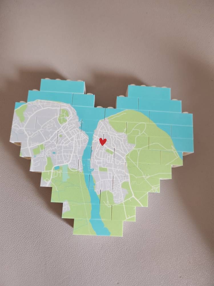 Personalised Map Print Heart made with Bricks, Engaged, Wedding Present, Anniversary, Romantic, Valentine, Keepsake, New Home, Jigsaw
