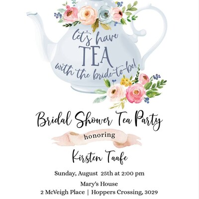 Tea Party Bridal Shower Invitation, Editable, Printable, Tea Pot Invite, Bridal, Wedding ...
