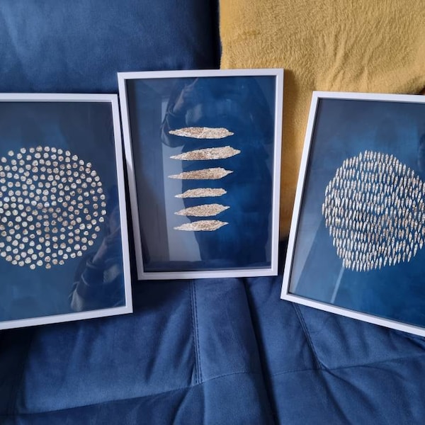 Navy Blue and Gold Wall Art · Set of 3 Prints · Abstract Art · Dark ...