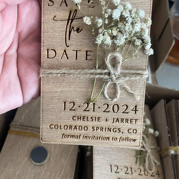 Wooden Floral Save the Date Magnet - Modern Wedding Magnets 100% Birch ...