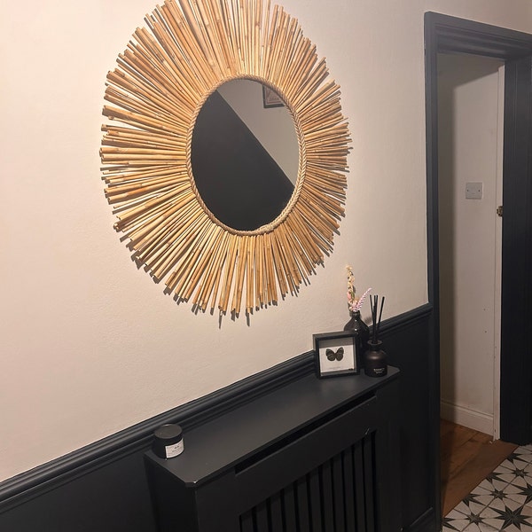 Bamboo Round Mirror, Mirror Wall Decor, Boho Mirror of Natural Wall