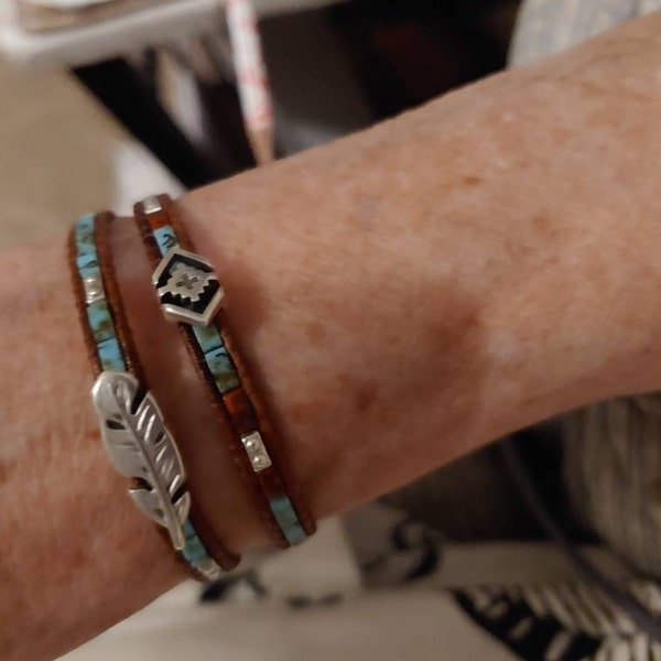 Leather Bracelet with Turquoise and Spiny Oyster