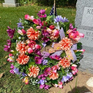 Summer Cemetery Arrangement, Cemetery Vase Flowers With Lilacs and ...