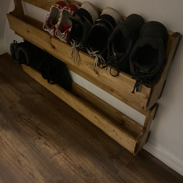 Unique Shabby Chic Pallet Wood Floating Shoe Rack Ideal Storage 