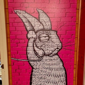 Rabbit Graffiti Canvas Print, Pink Brick Wall Art - Etsy 日本