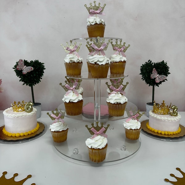 Crown Cupcake Toppers, Princess Party Decorations, Pink and Gold ...