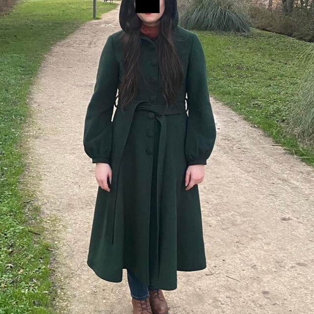 Green Hooded Wool Coat Women, Warm Wool Coat Women, Long