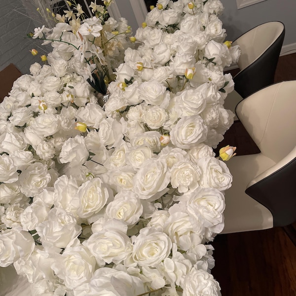 White Roses Row Ivory Rose Artificial Flowers Row,wedding Backdrop,white Rose Peony ...