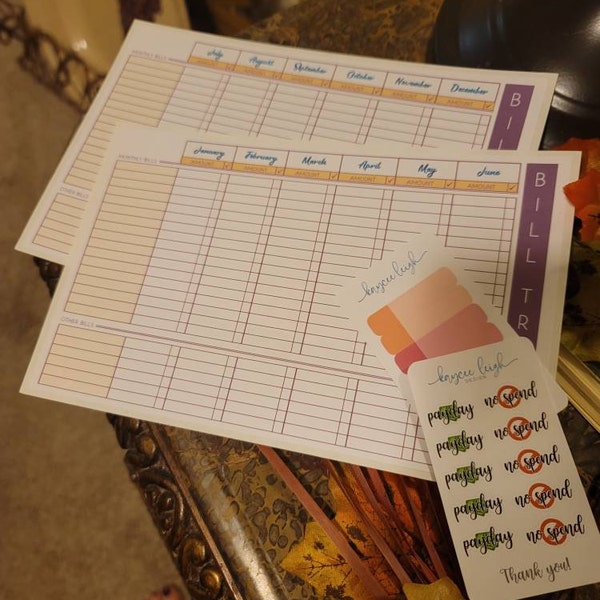 A5 BILL TRACKER STICKERS : 2 Colors, 1 Black, Printed Version. Fits ...