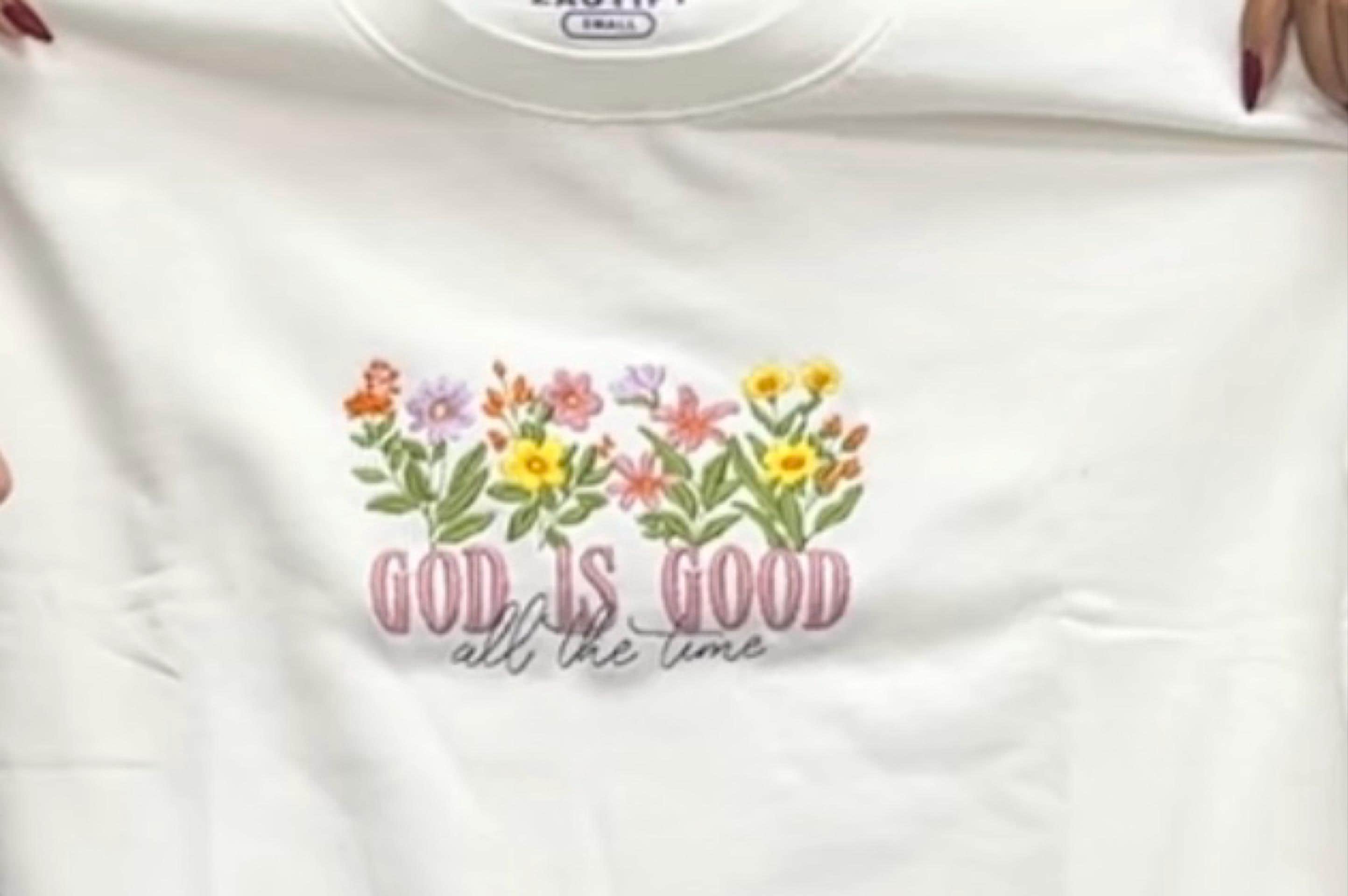 Embroidered God is Good Wildflower Sweatshirt, Botany Embroidered Hoodie, Cottage Core Embroidery T-shirt,Crew Neck Sweatshirt