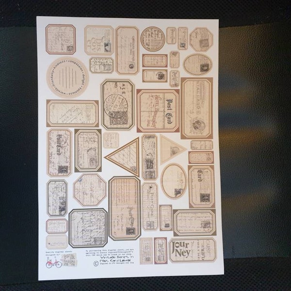 Vintage Script Labels, Text, Post Cards, Grunge, Printable, Junk ...