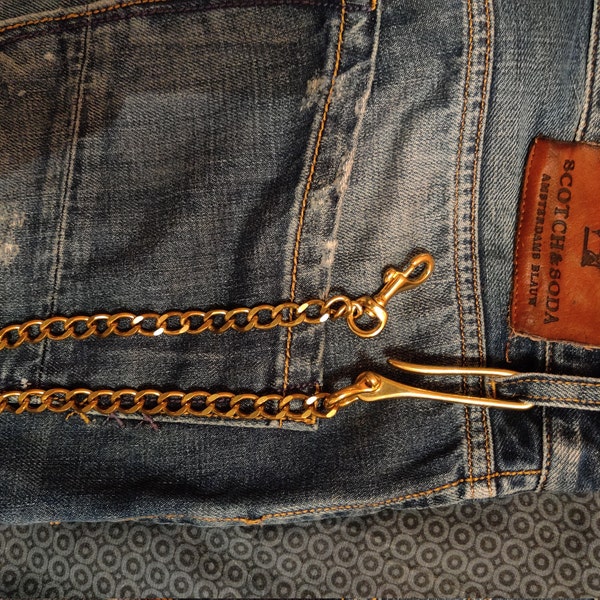 Solid Brass Wallet Chain With Fish Hook - Etsy