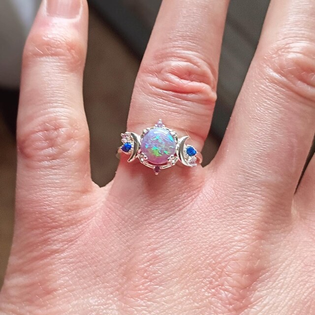 Special Lavender Opal Ring Star Moon Ring 14K Black Gold