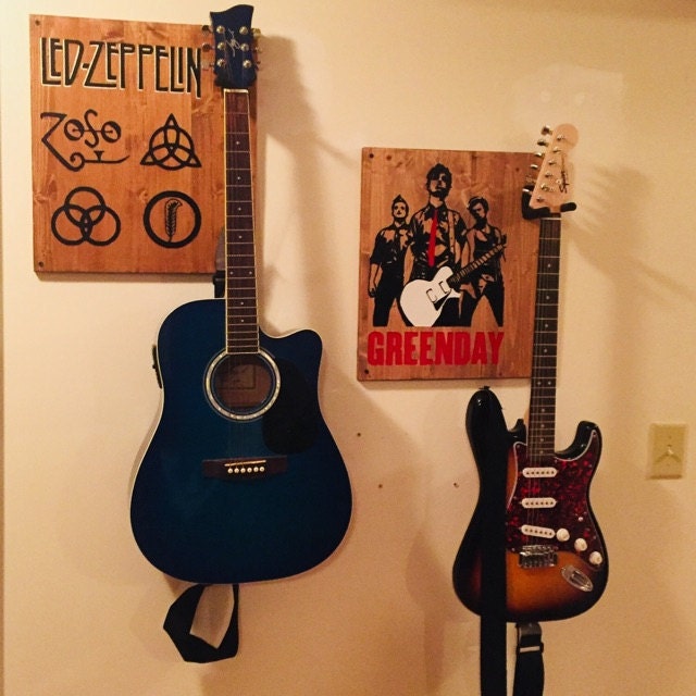 Custom Guitar Wall Hanger / Carved and Stained / Guitar Pick Etsy