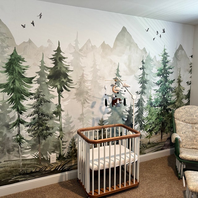 Desert Removable Wall Mural， Trees Self-Adhesive Large Wallpaper, Modern  Art Waterproof Decals Art for Baby Nursery Girl Boy Kids Room Wall Decor