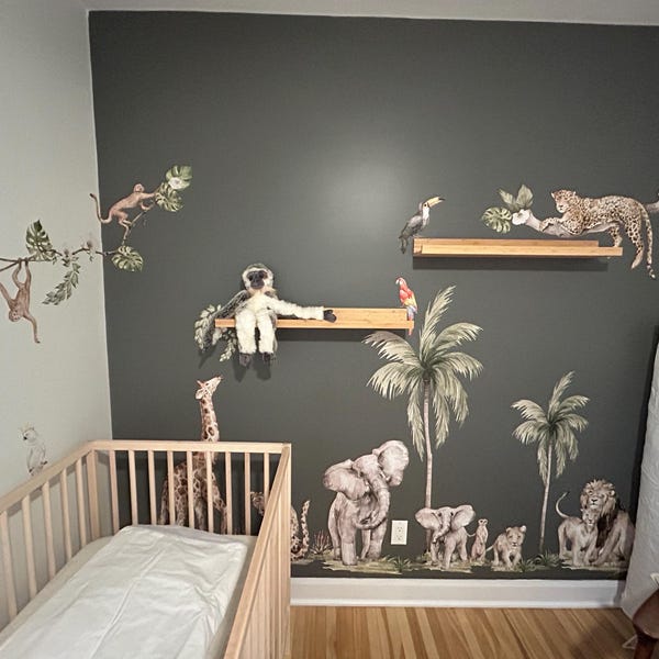 Safari Animals Nursery Wall Decal, Jungle Nursery Decor Tropical Monkey ...
