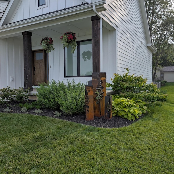 Column Design Tree Decor Pine Tree Garden Columns - Garden Decor - Metal Garden Sculpture - Well ...