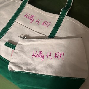 Monogrammed Canvas Tote and Pouch SET | Large Zippered Travel Tote