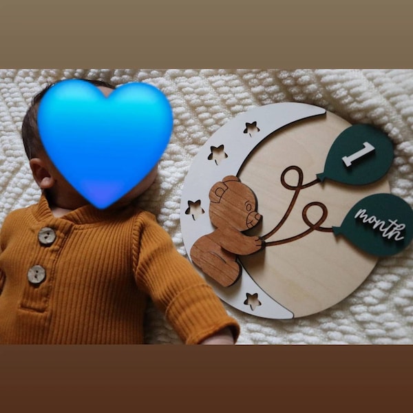Wooden Interchangeable Teddy Bear Milestone Markers for Baby Photos ...
