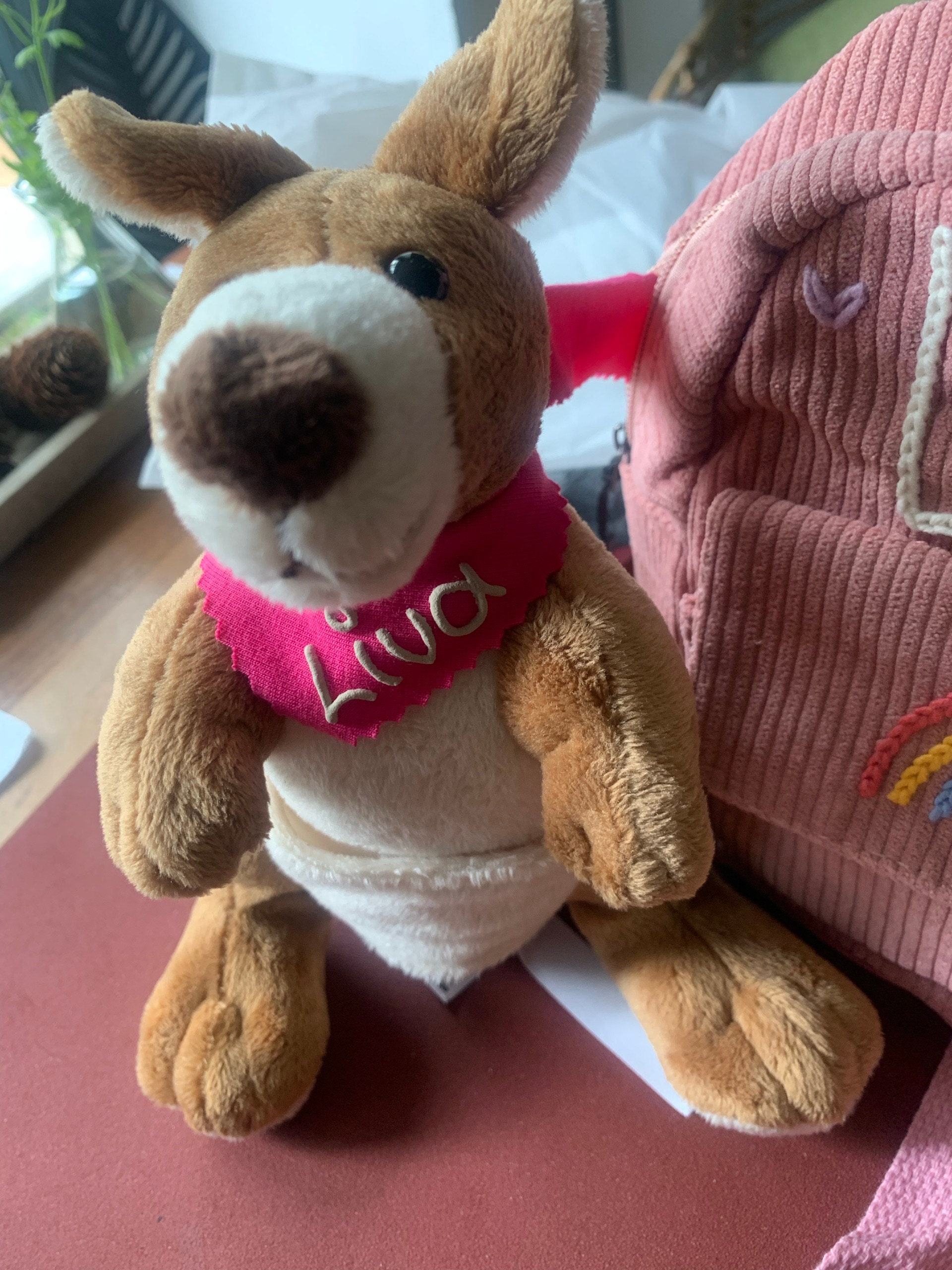 Cuddly toy kangaroo brown 20 cm with name on scarf personalized cuddly toy stuffed toy cuddly toy plush toy