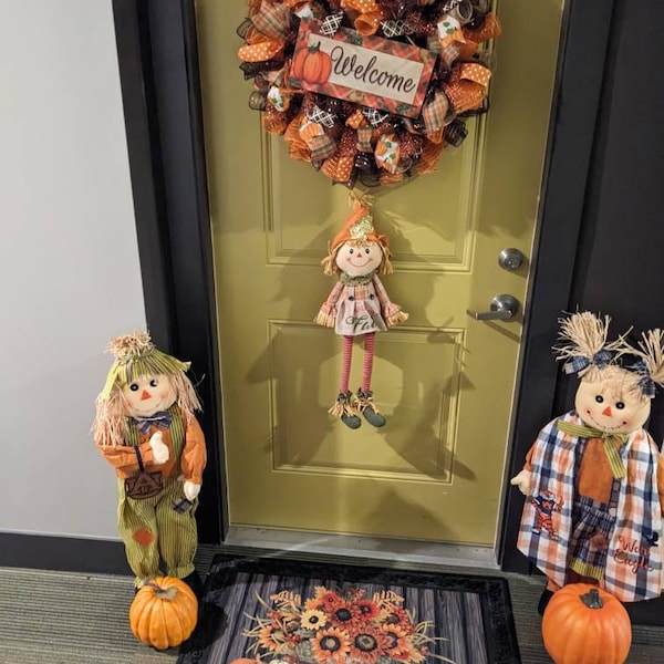 Fall Thanksgiving Mesh Front Door Wreath - Orange Brown Burlap Wreath ...