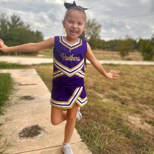 Half Moon Embroidery - Personalized Purple Gold and White Cheer Uniform