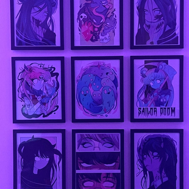 Dark Anime Girl Wall Art Anime Aesthetic Print Gothic Emo Gamer Room Art  Gaming Gift Pink Pastel Egirl Horror Lofi Purple Anime 