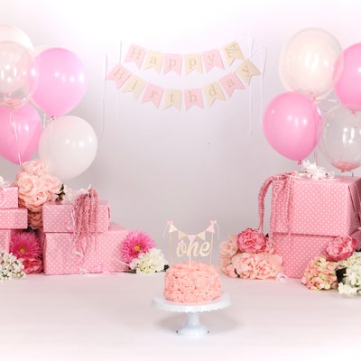1st Birthday Banner, Happy Birthday, Pink & Gold Birthday Decor, Cake ...