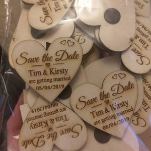 Rustic Save the Date Magnets Engraved Wood Heart Personalised Wedding ...