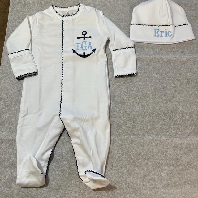 New Baby Boy's Printed Nautical Anchor Personalized...