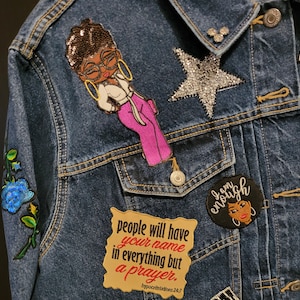 New, sophisticated Queen Sequins, Fur, & Satin, 6 Patch, Iron-on