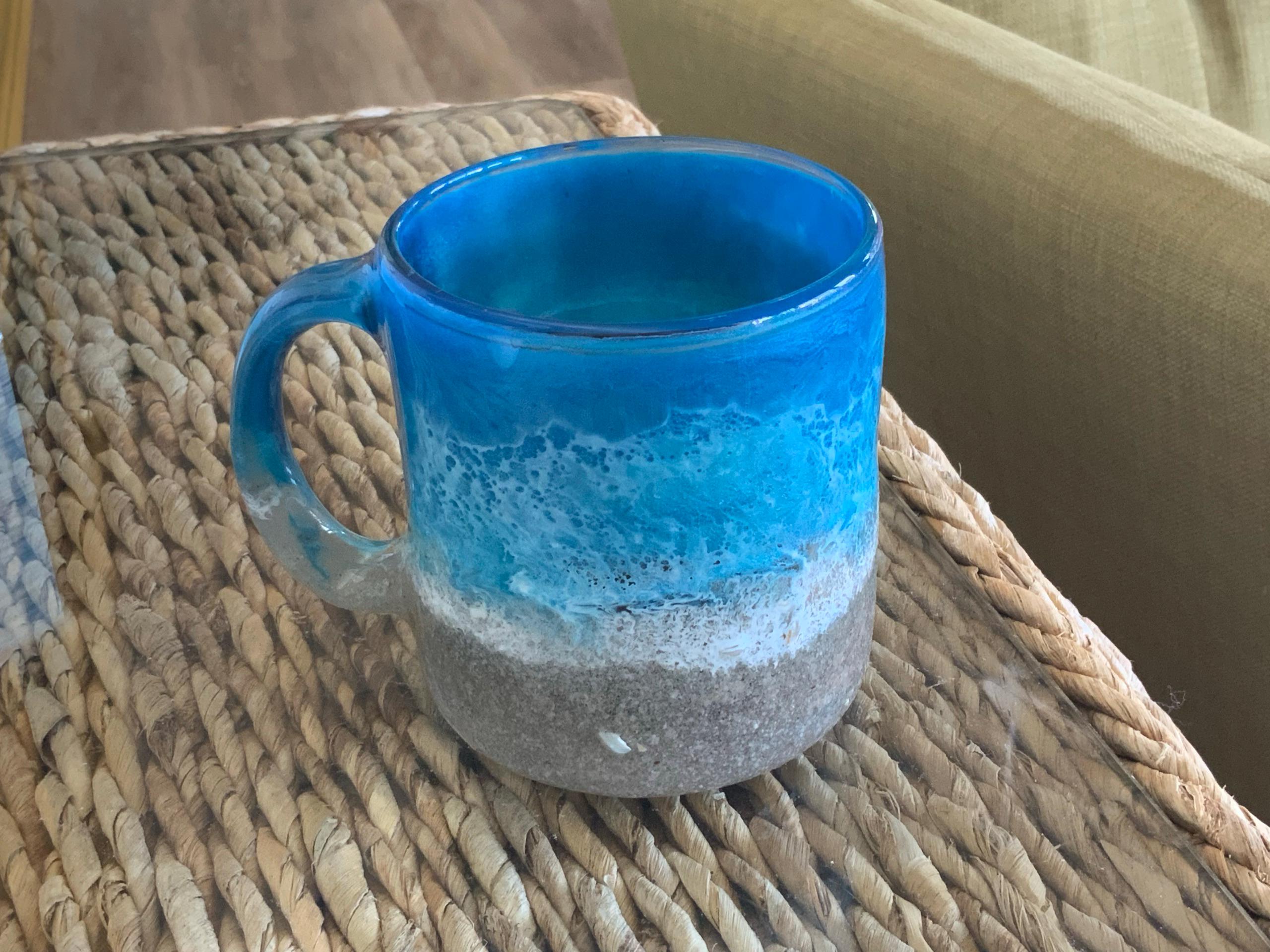 Blue Beach Inspired Coffee Mug, large coffee cup, small coffee mug, wine glass, coffee cup, cool glassware, unique coffee mug, stemless wine