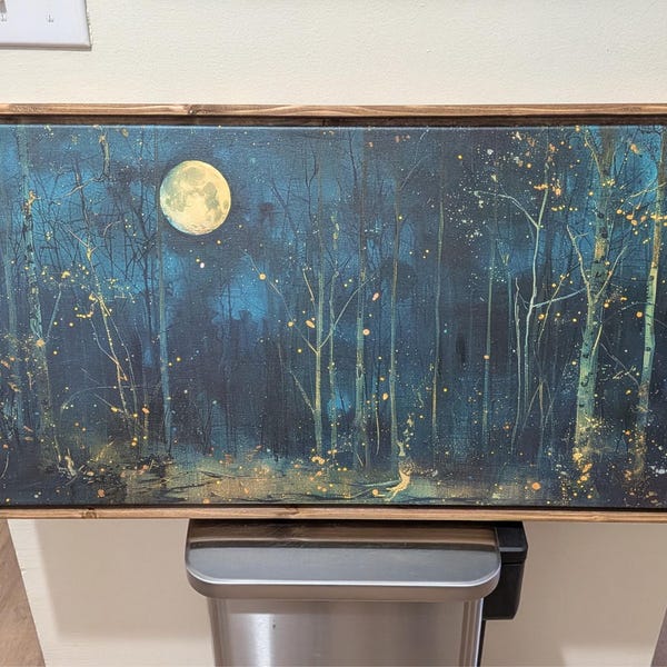 Moon & Stars Wall Art, Vintage Dark Forest Landscape Nature Decor ...