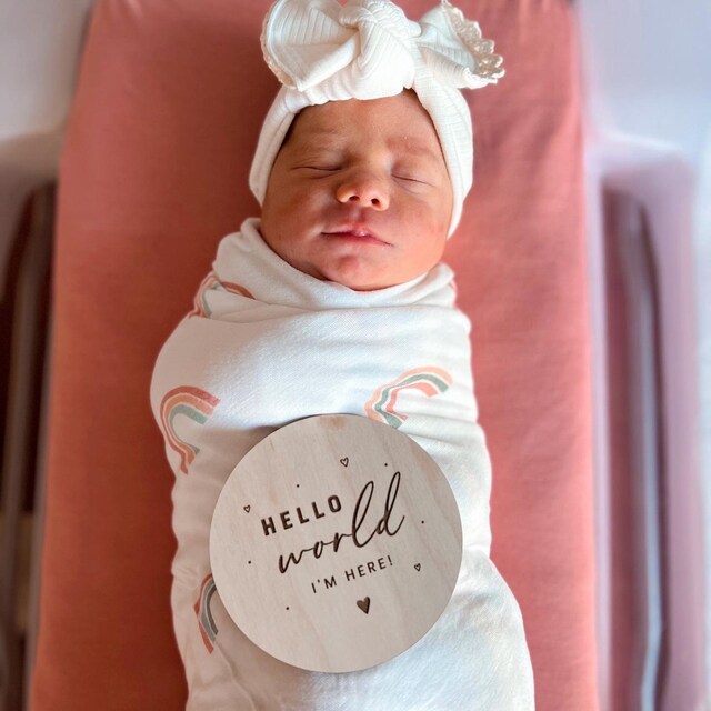Birth Announcement Sign Wooden Baby Announcement Sign, Hello World ...